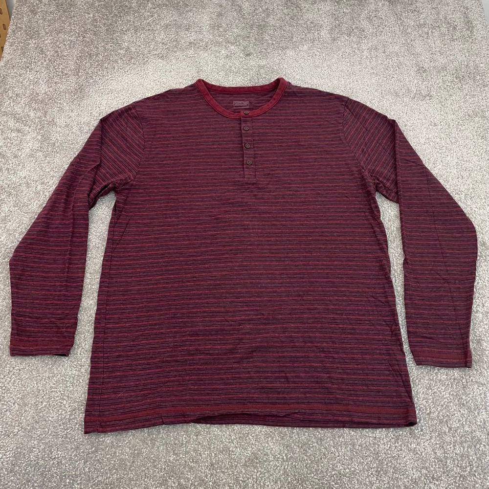 Patagonia Henley Shirt Mens Large Burgundy Striped Organic Cotton Long Sleeve - Picture 2 of 9